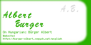 albert burger business card